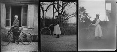 Lot of 11 negatives on glass plate. Portrait with bikes. Format 9×12 cm