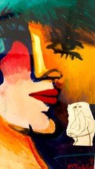 RARE MICHAEL LU «SIGNED» COLOR PHOTO OF ORIGINAL LITHOGRAPH TITLED «RED LIPS»
