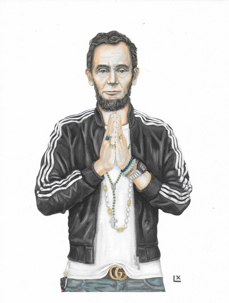 2020 Lindsay Ekstrom Gilcee Portrait Print Abraham Lincoln «Prayer Hands Abe»