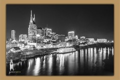 Downtown Nashville Skyline at Night – Black and White Photography Prints