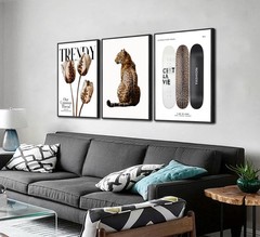 3Pcs Black Framed Trendy Leopard Print Canvas Wall Art Picture Stylish Female…