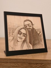 Laser Engraved Couple Photo on Wood, Framed Personalized Portrait