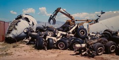 VINTAGE AIRCRAFT / AIRPLANE SALVAGE SCRAP YARD SURREAL COLOR PHOTOGRAPH