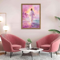 Framed Pink Jesus Wall Art Gifts for Christian, Jesus Walking On Water Canvas…