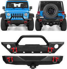 JK Front and Rear Bumper Set Compatible for 2007-2018 Jeep Wrangler JK, Rock Cra
