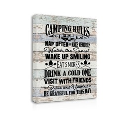 Camping Rules Canvas Wall Art Prints – Framed Artwork Signs for RV Room, Bath…