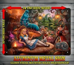 Alice in Wonderland in Chains with Caterpillar Metal Sign Wall Art 10″ x 14″
