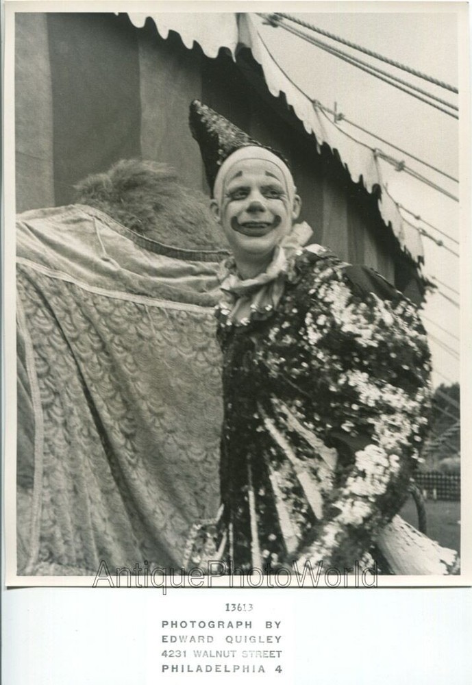 Barnum circus smiling clown in costume vintage art photo by Edward Quigley