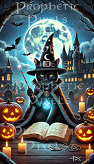 Enchanted Black Wizard Cat Halloween Magic Art – Phone Background Wallpaper