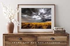Thunderstorm Photography Print – Picture of Storm Over Prairie Grass in Oklahoma
