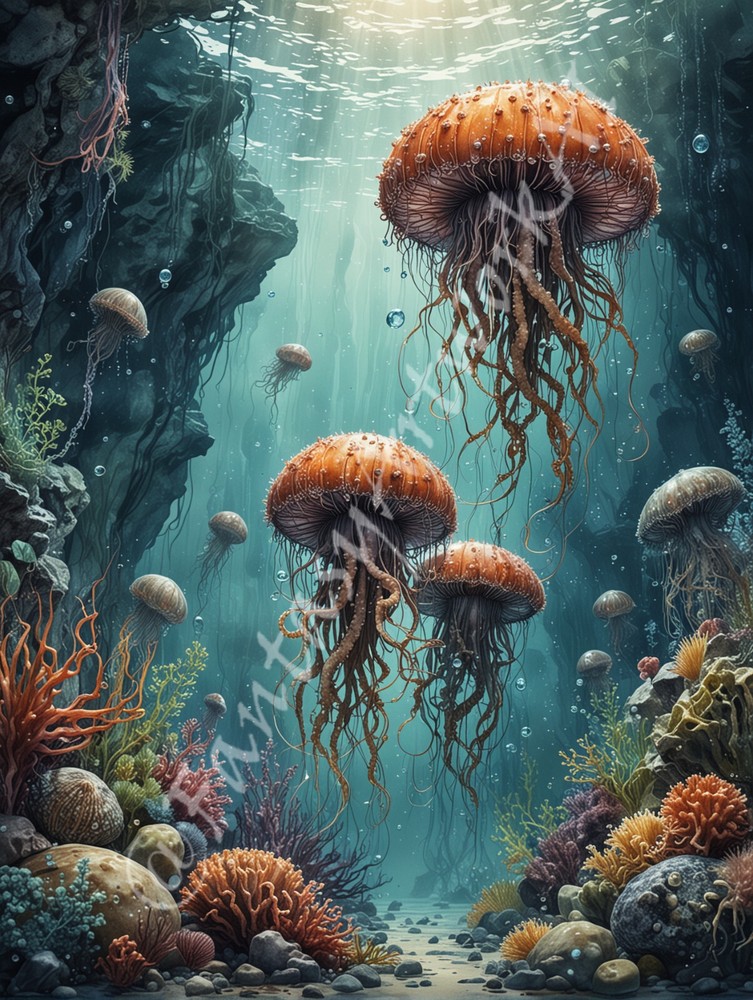 Jellyfish – Digital Image Picture PC Phone Background AI Art, 5 images- #15