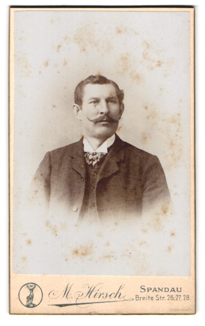 Photograph M. Hirsch, Berlin-Spandau, Breite Str. 26, portrait gentleman in suit mi