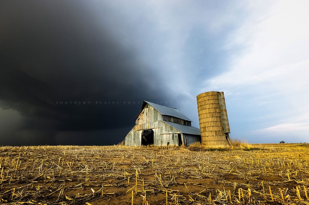 Barn Photography Print: Kansas Grain Silo Field Storm Farm Country Rural Photo