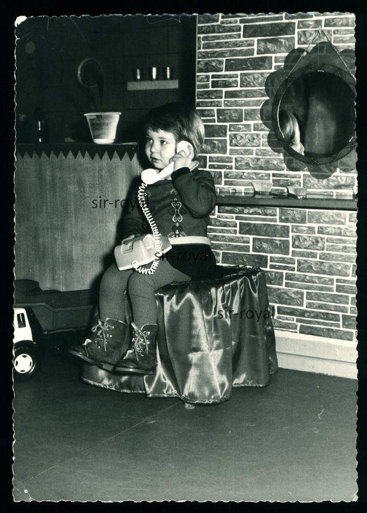 Berlin 1974 – Girl Ines with Toy Telephone 1970s Photo Postcard 11x15cm