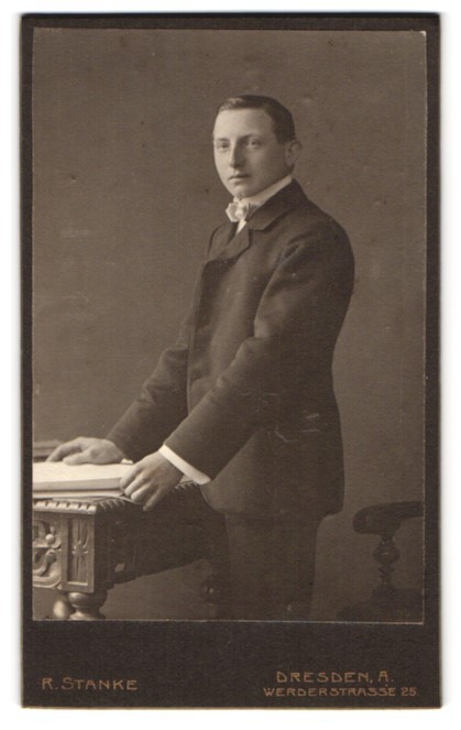 Photograph R. Stanke, Dresden, Werderstrasse 25, Boy in Suit with Bow Tie