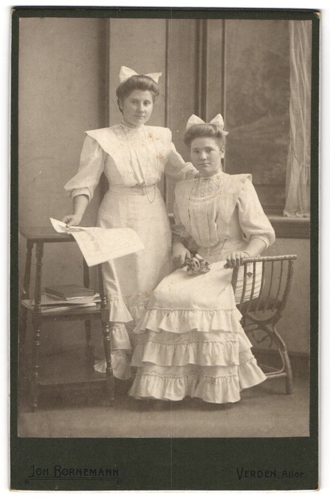 Photograph Joh. Bornemann, Verden /Aller, Two Young Ladies in White Dresses