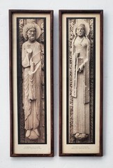 Vintage Pair of Framed Photogravure Prints Chartres Cathedral Sculptural Figures