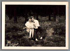 2 Photos Man with Two Women Forest Leisure Trip 1930s Vintage (F1163)