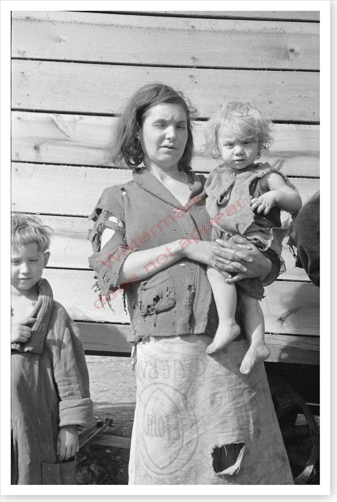 Depression Era Mother Wearing Flour Sack Skirt And Baby Silver Halide Photo