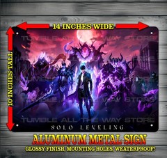 Solo Leveling Anime Sun Jinwoo and Shadow Monarch Metal Sign Wall Art 10″ x 14″