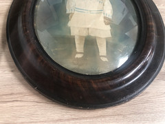 Large Antique Oval Bubble Glass Sepia Photo Child Portrait BOY IN SAILOR SUIT