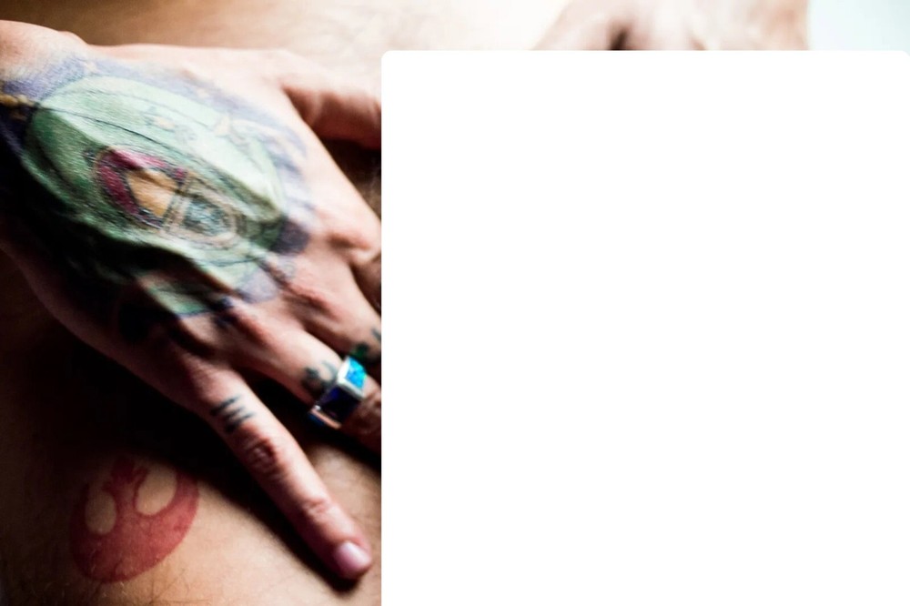 [M274] Handsome Male Model Showing Off Lower Body With Tattooed Hands Knuckles