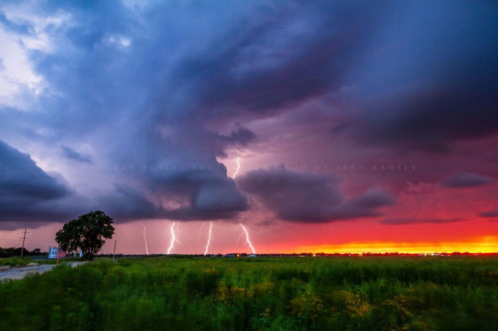 Storm Photography Print: Oklahoma Lightning Stormy Sky Sunset Landscape Photo