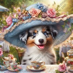 Digital art picture photo wallpaper sample backgroud Dog Victorian Tea Party 313