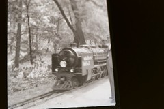Great old negative small steam locomotive amusement park?? unfortunately blurry