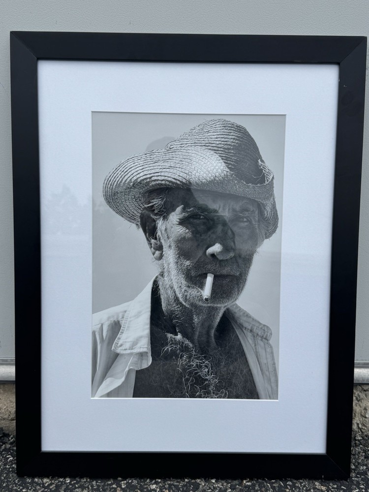 John Fletcher Cuban Farmer Framed B&W Portrait Photograph Signed 21×27 Art