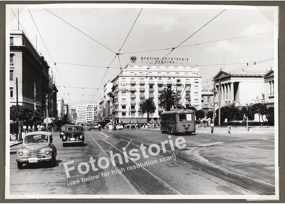 Photo Athens Square PURFINA Advertising Bus Cars Vintage Transport Greece 1950s