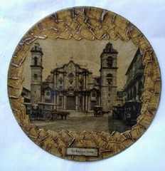  Original Cuban Art and Crafts on Old Recycled Record Disc. Title «La Catedral»
