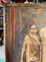 Antique Old Collectible Indian Couple Black & White Tinted Photograph Framed