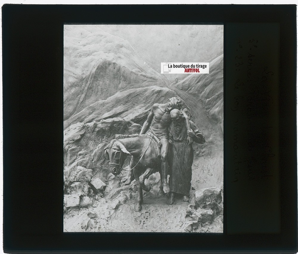 The Good Samaritan, Jesus, Photo Glass Plaque, Black & White, Positive 8.5×10 Cm