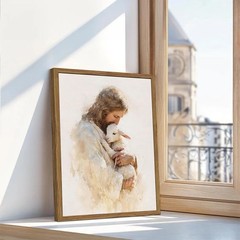 Jesus and Lamb Wall Art, Christian Good Shepherd Wall Decor Picture, Religiou…