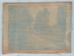 Cyanotype on Fabric Photograph Residential Dirt Road Tree Lined with House