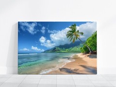 Hawaii Beach Art, Hawaii Shoreline Photography, Tropical Beach Hawaii Mountains