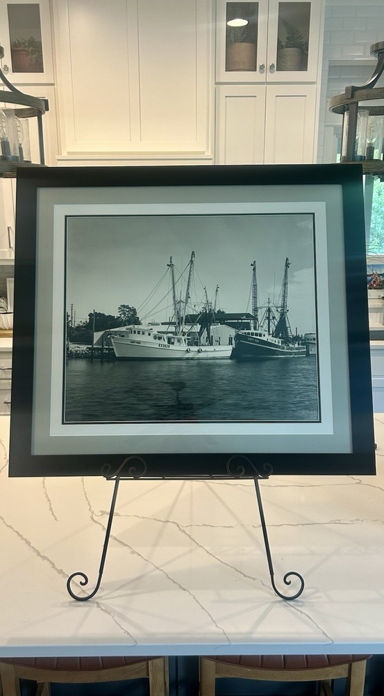 «LADY TERE” «CAPT. KEN» Shrimp Boats Framed Photo 20×24 Black White Coastal