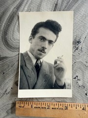 HANDSOME SWARTY SMOKING MAN Black and White Photo 3 1/8″ X 5″