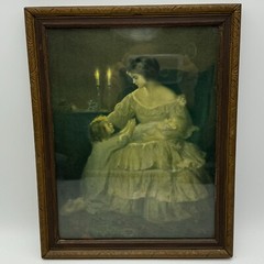 Antique Victorian Colorized Photo of Mother Child Baby Framed Large Picture