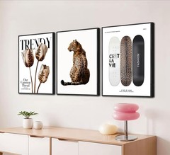 3Pcs Black Framed Trendy Leopard Print Canvas Wall Art Picture Stylish Female…