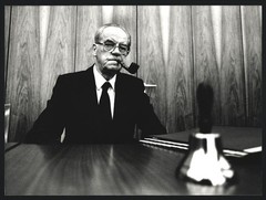 Photograph Vario-Press, Bonn, Herbert Wehner at the SPD parliamentary group meeting 1981