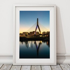 Zakim Bridge Boston Photography Sunset at Night, Downtown Boston, Charles River