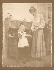 NEWLY FOUND! HENDRICKSON B&W SEPIA PHOTO PRINT Mother Daughter Baking 11×14″