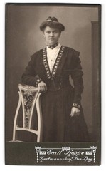 Photograph Emil Hoppe, Hartmannsdorf, portrait young woman in black dress mi