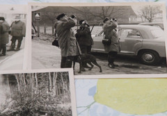 3x photo men hunter 1962 hunting dog passenger car vintage year of manufacture