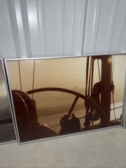 3 Ocean Boat Sunset Sepia Scene 28.25”X 20.25” Silver Metal Framed Portrait