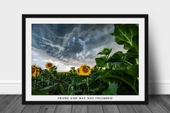 Country Wall Decor Art Print of Sunflowers Under Storm Clouds in Kansas