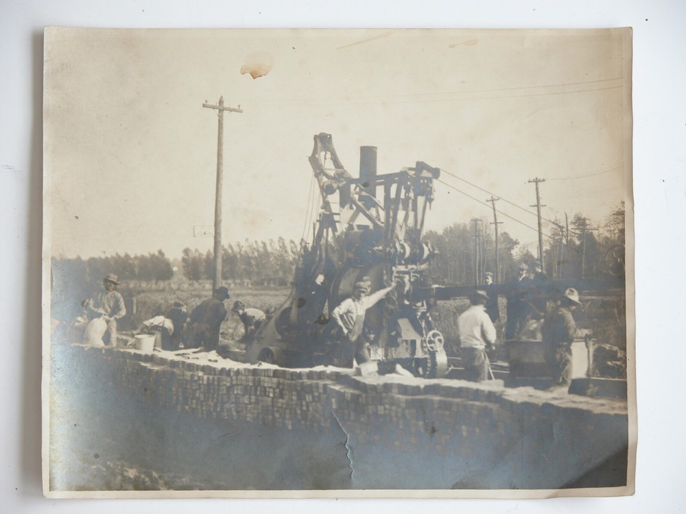 1910s 20s Brickyard Brick Making Workers Photograph 8X10 Antique Machine