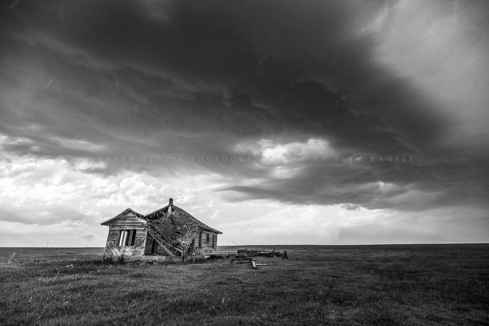 Abandoned House Photography Print: Oklahoma Black & White Western Plains Photo